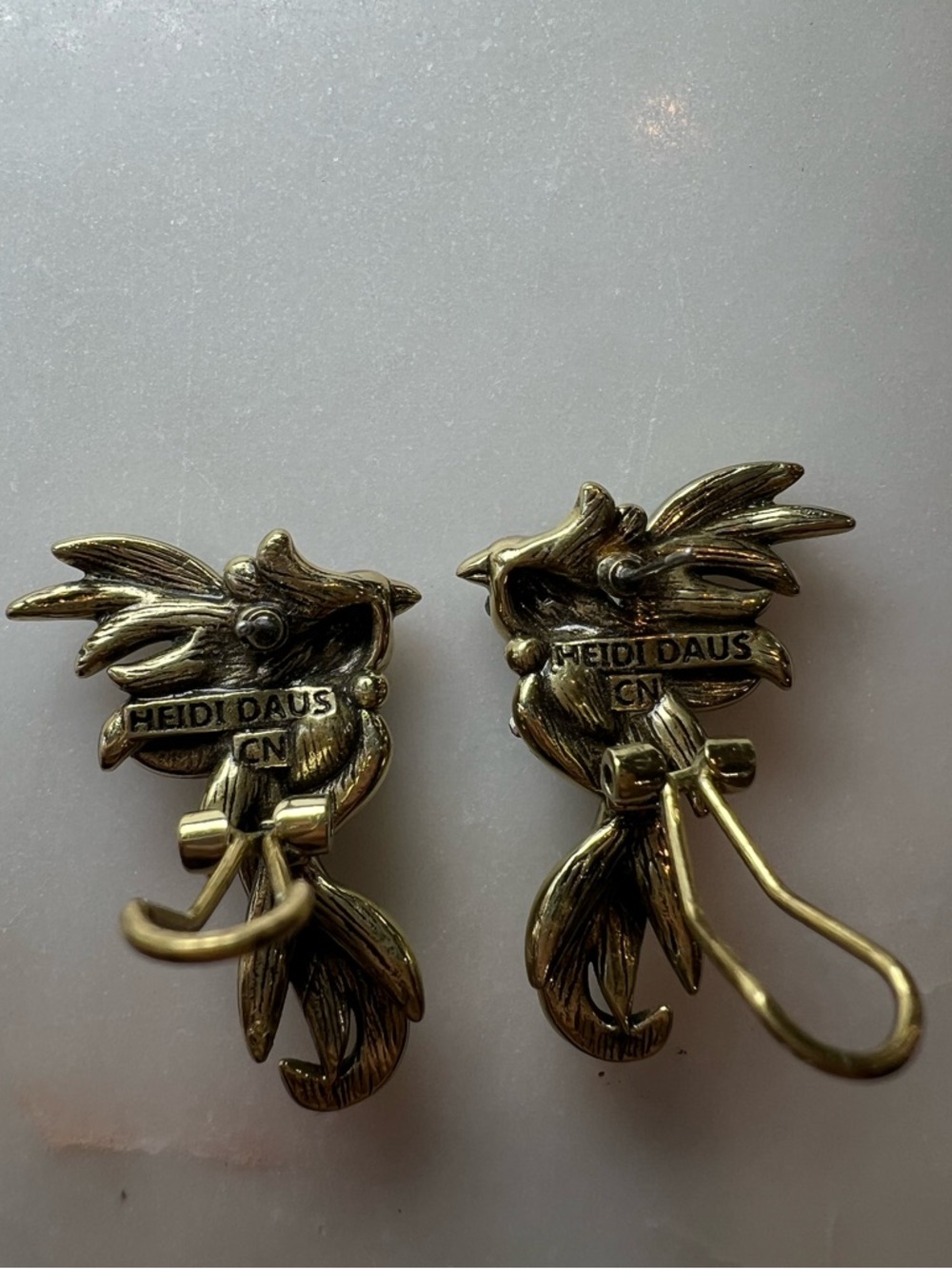 Heidi Daus “Phoenix Rising” Crystal Bird Earrings Gold Tone Aurora Borealis - Picture 6 of 6
